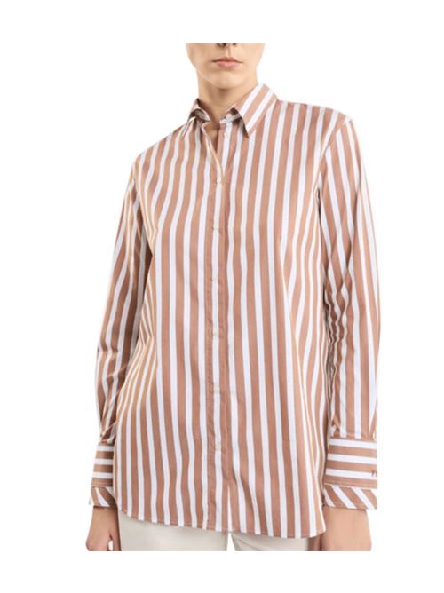 camicia donna manica lunga righe cotone stretch bianco/marrone FAY | NCWA150568SXBH8003